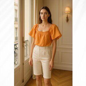 ☀️ ZARA Coral Orange Flutter Sleeve Poplin Crop Top Medium Casual Coquette Prep